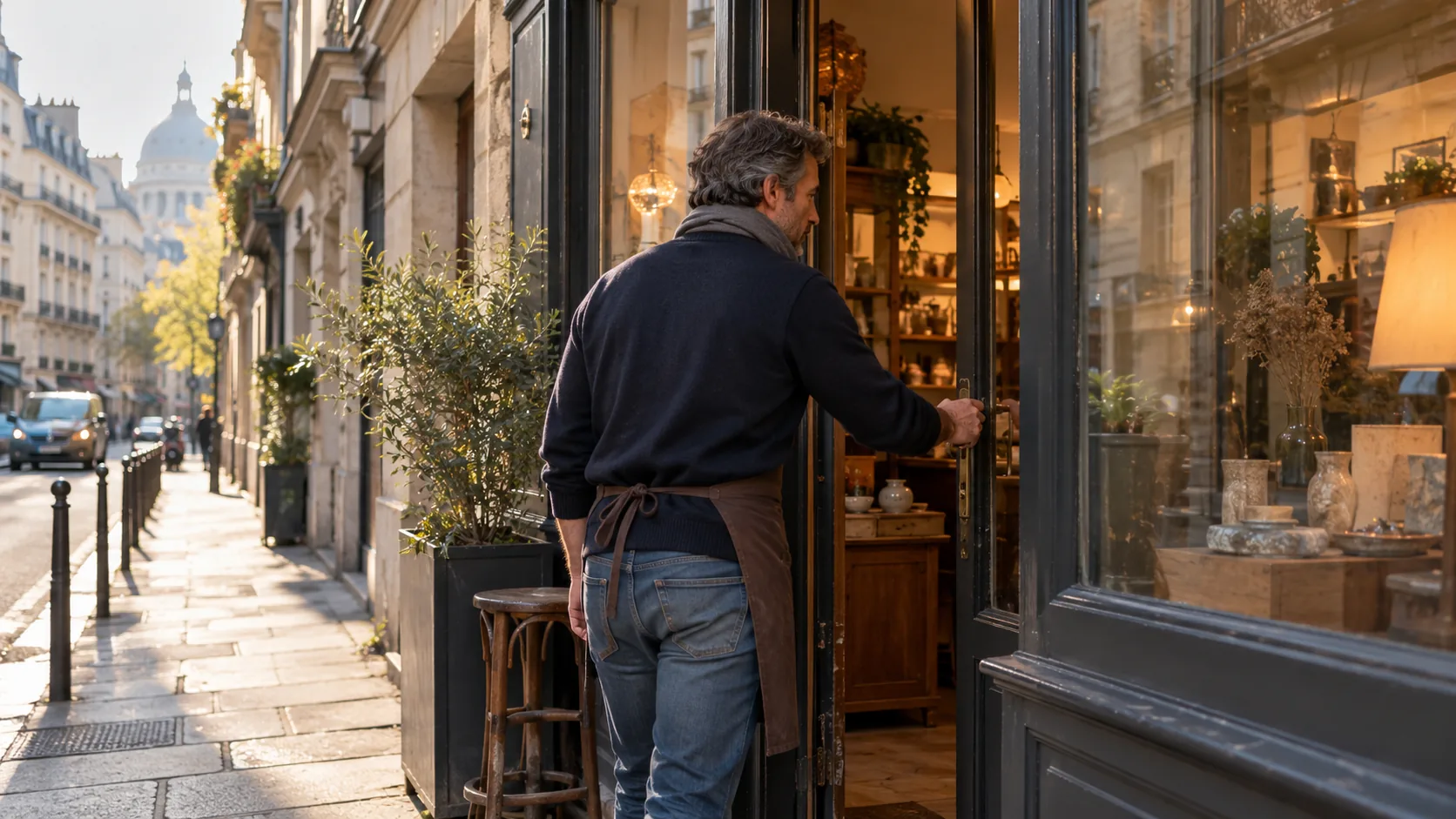 Commerçant ouvrant une boutique de quartier à Paris